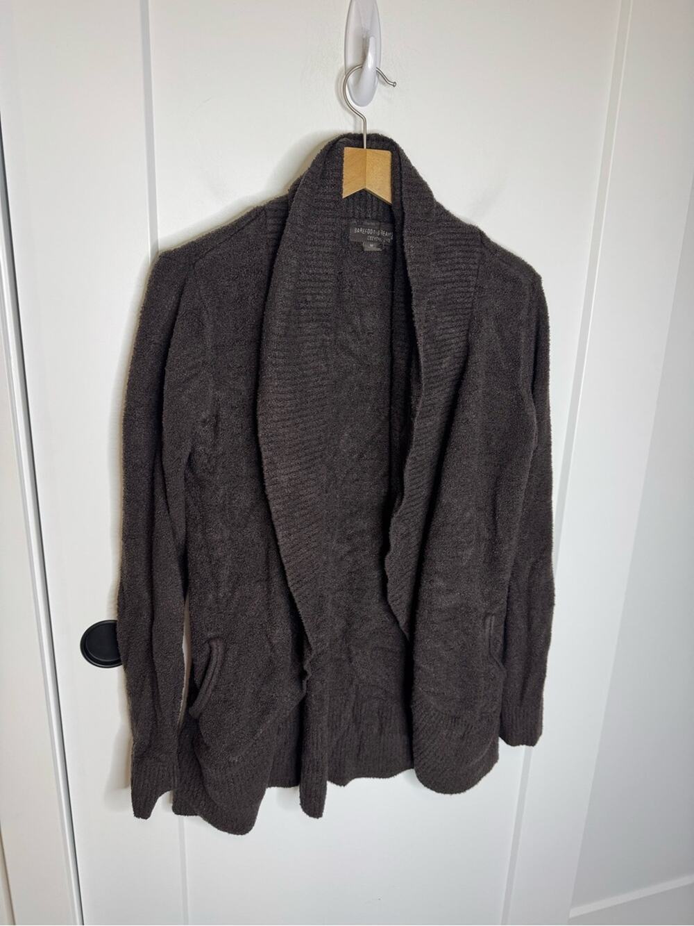 Barefoot Dreams Cozychic Lite Chocolate Brown Fuzzy Circle Cardigan Sweater M